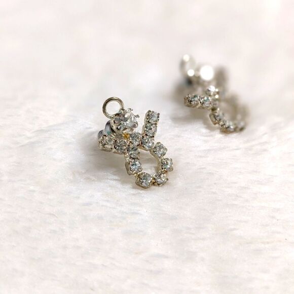 Vintage Small Angel Clear Rhinestone Pierced Earrings - Picture 6 of 6